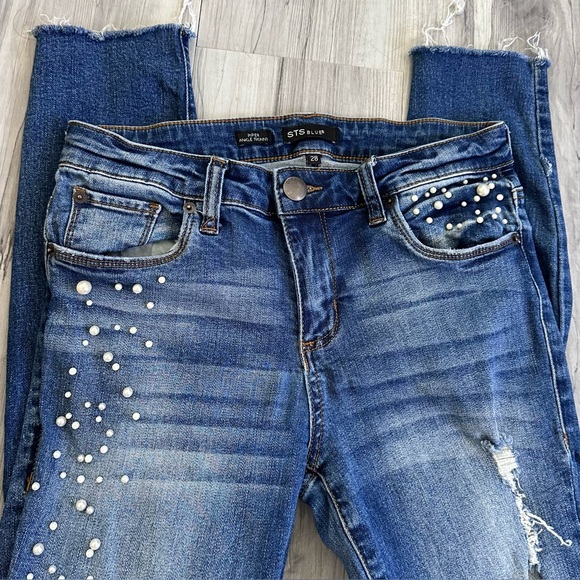 STS Blue Denim - STS Blue Piper Skinny Ankle Jeans Size 28 Women's Pearl Embellishment Distressed